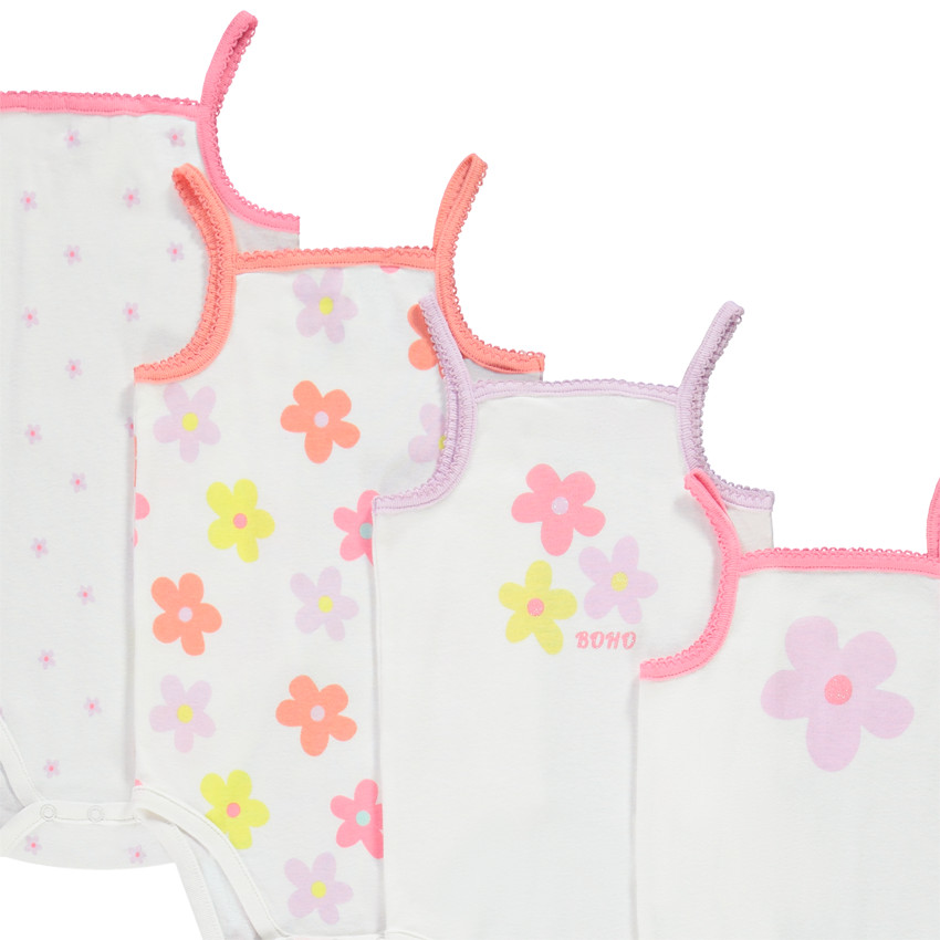 Pack de 7 bodies a bretelles con motivos florales para bebé niña 