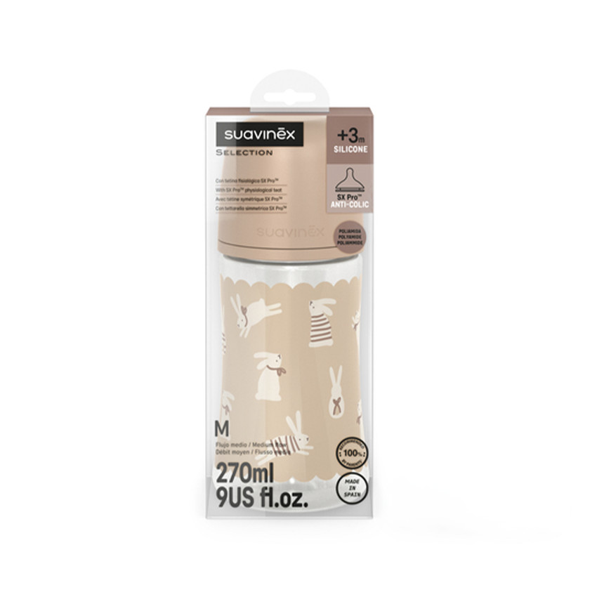 Biberón con tetina fisiológica SX PRO L 270ml Wonderland Conejos beige 