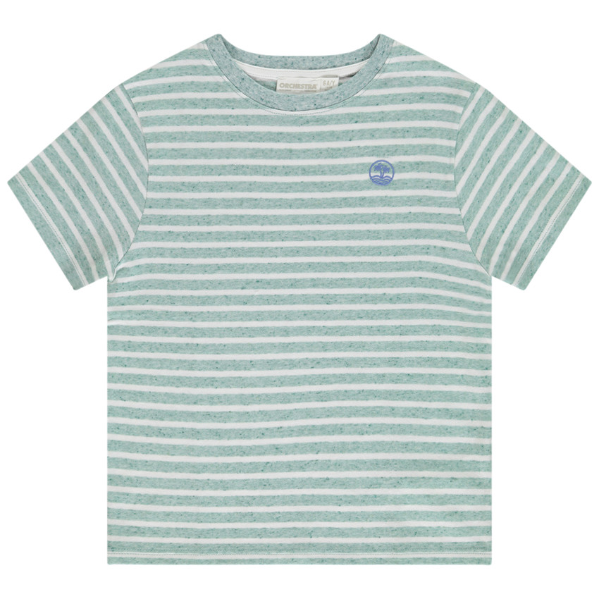 Camiseta manga corta rayada con estampado de palmeras para niño 