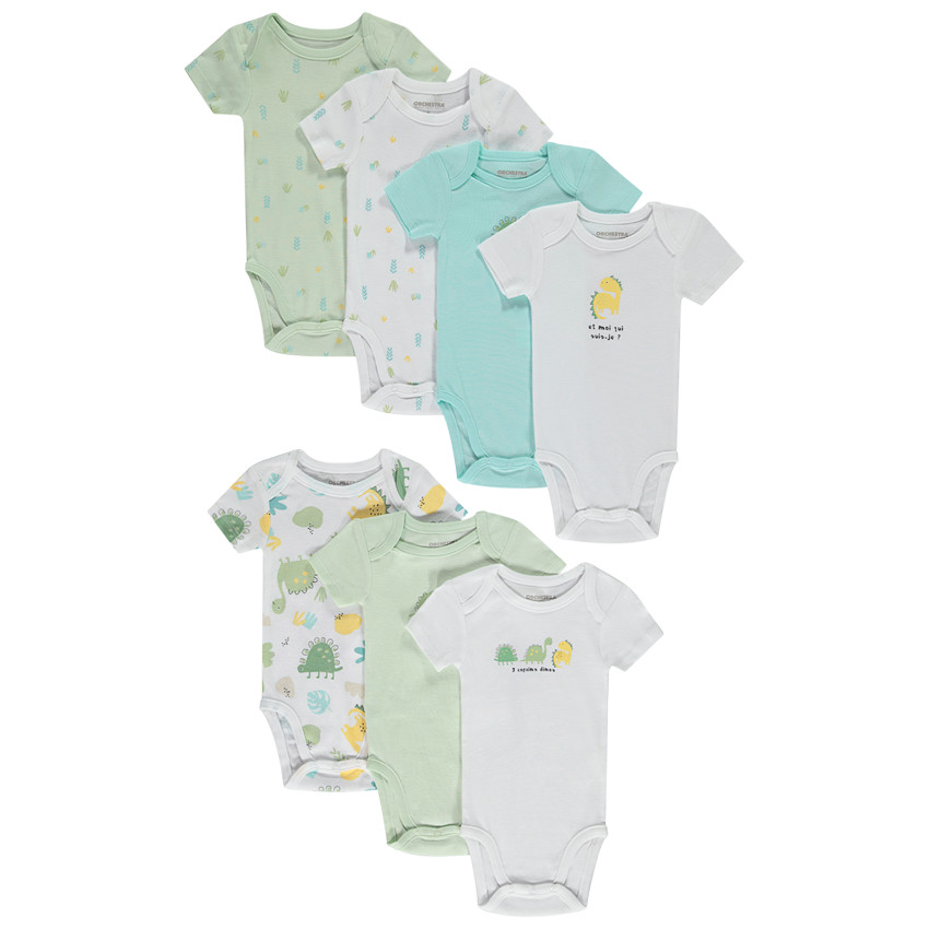 Pack de 7 bodies manga corta fantasía dinosaurio para bebé niño 