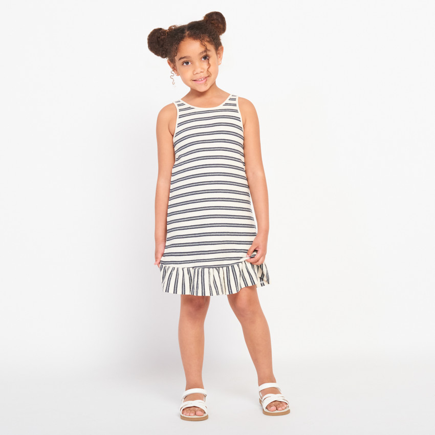 Vestido sin mangas a rayas con volante para niña 