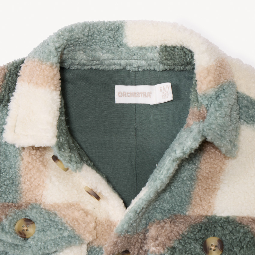 Chaqueta de manga larga en felpa con estampado de cuadros para niño 