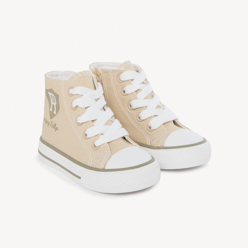 Zapatillas altas con cremallera de lona con estampado heráldico para bebé niño. 