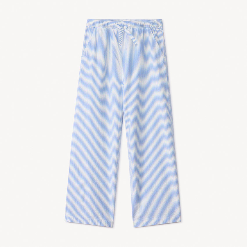 Pantalón recto de seersucker a rayas para niña 