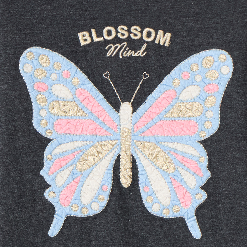 Camiseta de manga larga con bordado de mariposa para niña 