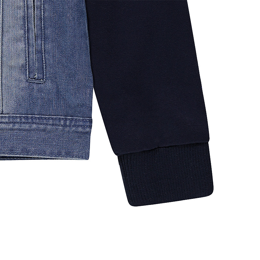 Júnior - Chaqueta vaquera bimaterial efecto gastado con capucha extraíble 