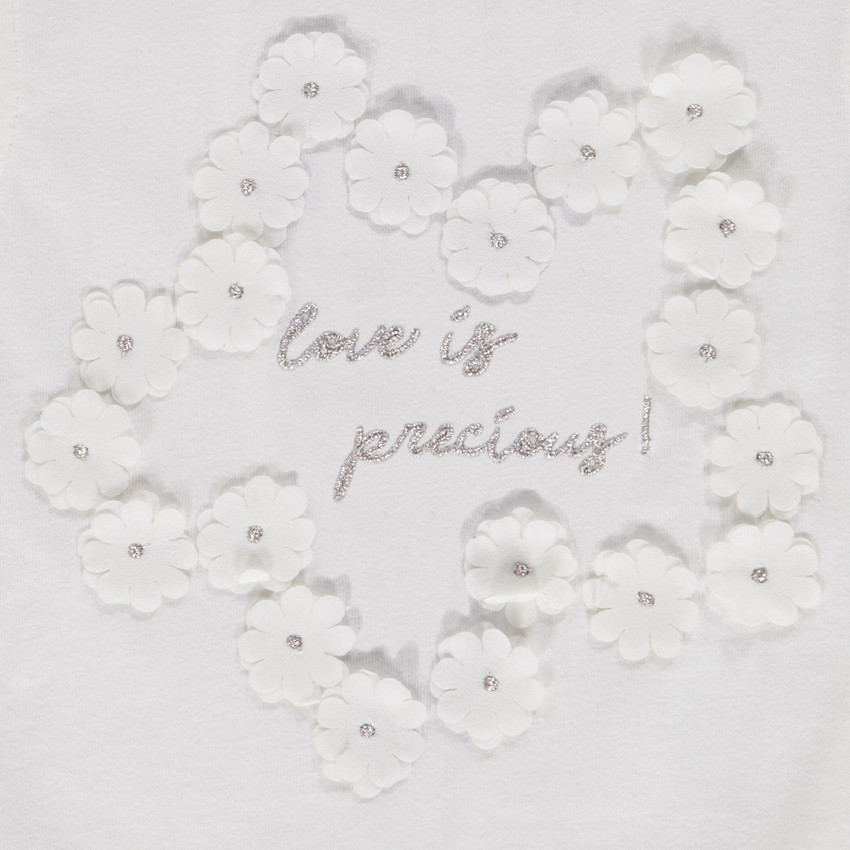 Camiseta manga corta de tul y flores 3D para niña 