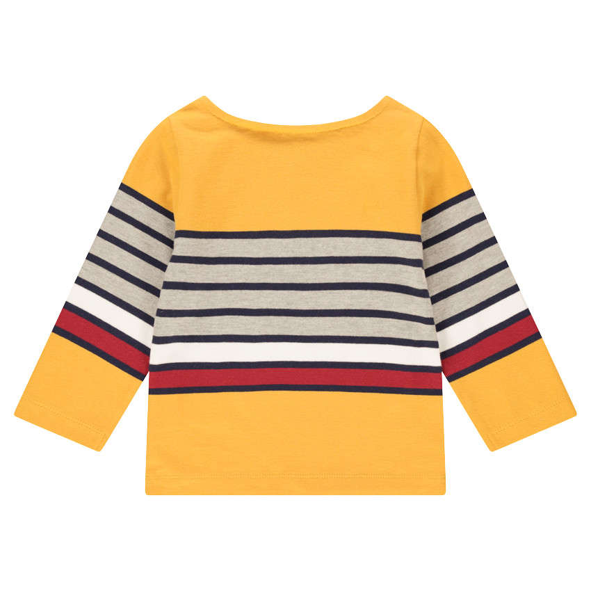 Marinera de punto con rayas que contrastan e inscripción de buclé 