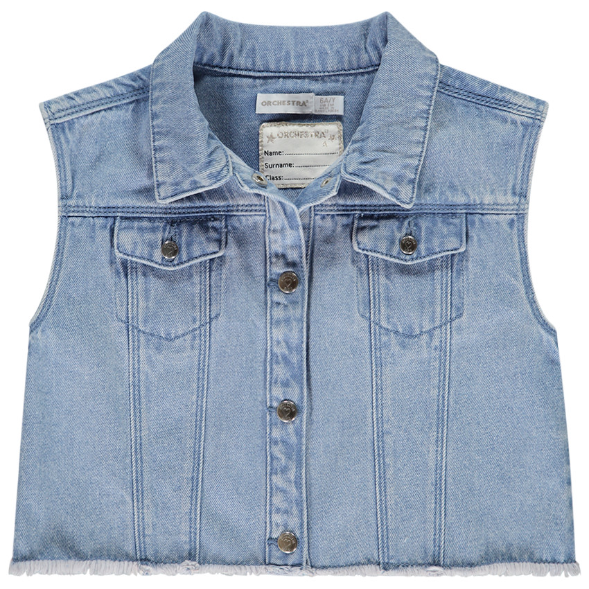 Chaqueta de mezclilla sin mangas con cuello camisero para niña 