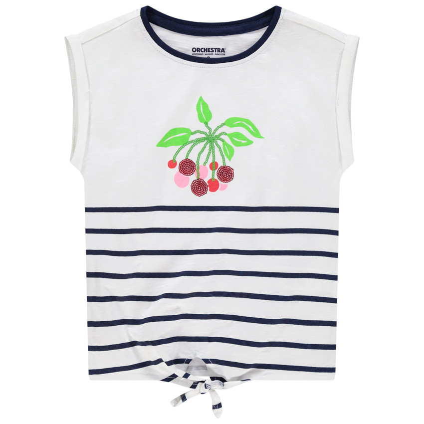 Camiseta de rayas de manga corta con estampado de lentejuelas 