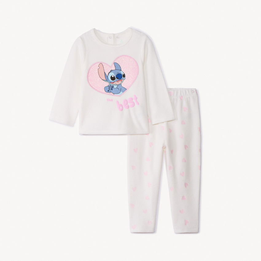 Set pyjama 2 pièces en velours Stitch Disney pour bébé fille avec finitions différentes selon l'âge 