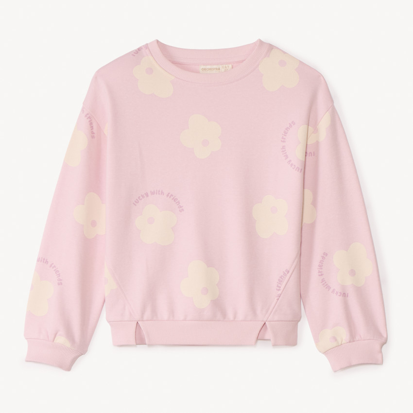 Sudadera oversize de felpa con estampado de flores para niña 
