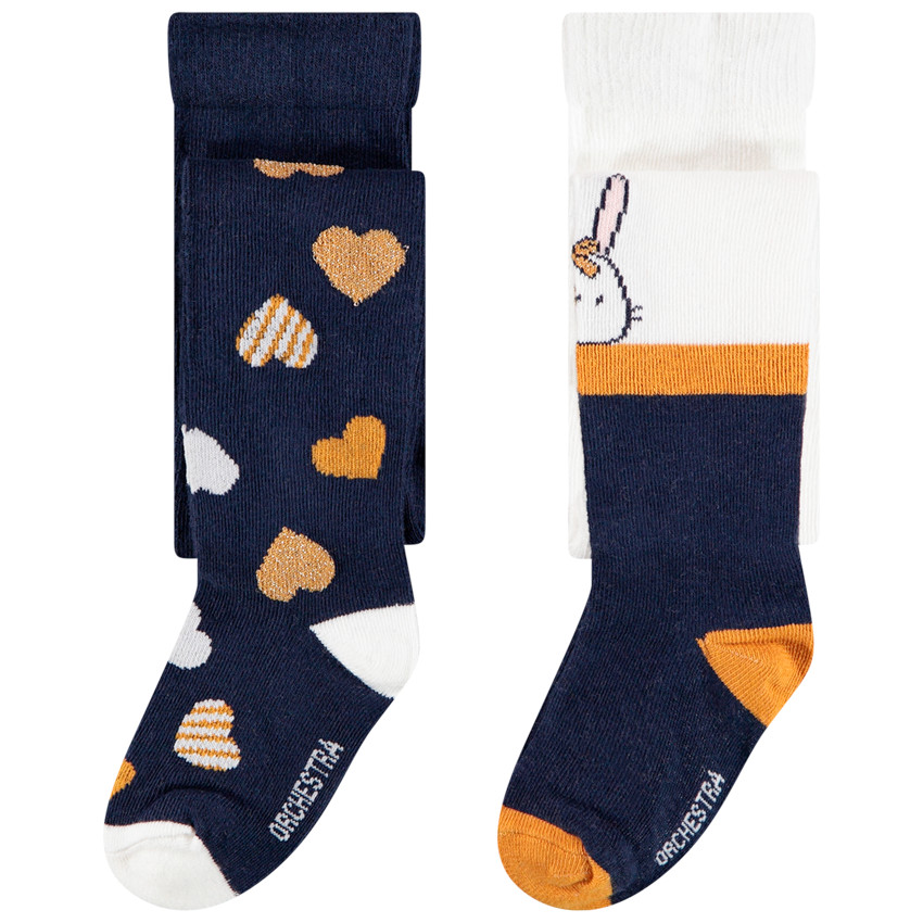 Pack de 2 leotardos gruesos con estampado de corazones y conejito para niña  Additional Pack de 2 leotardos gruesos con estampado de corazones y conejito para niña