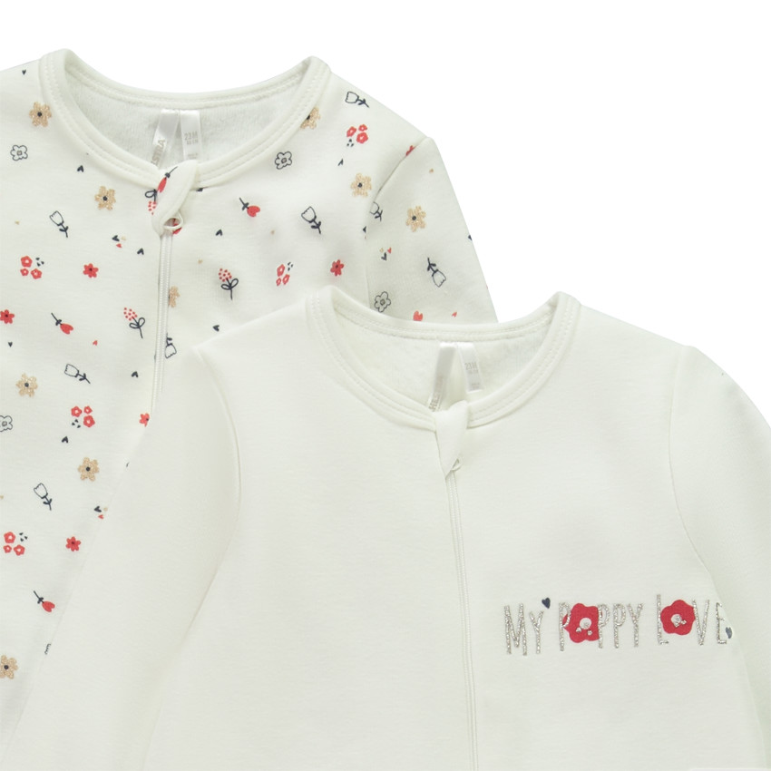 Pack de 2 peleles con cremallera y bi-materia para bebé niña 