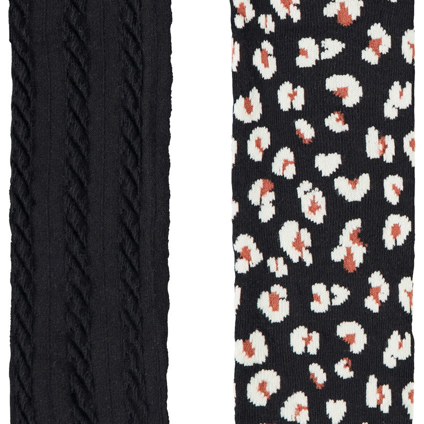 Pack de 2 pares de leotardos gruesos con estampado para niña 