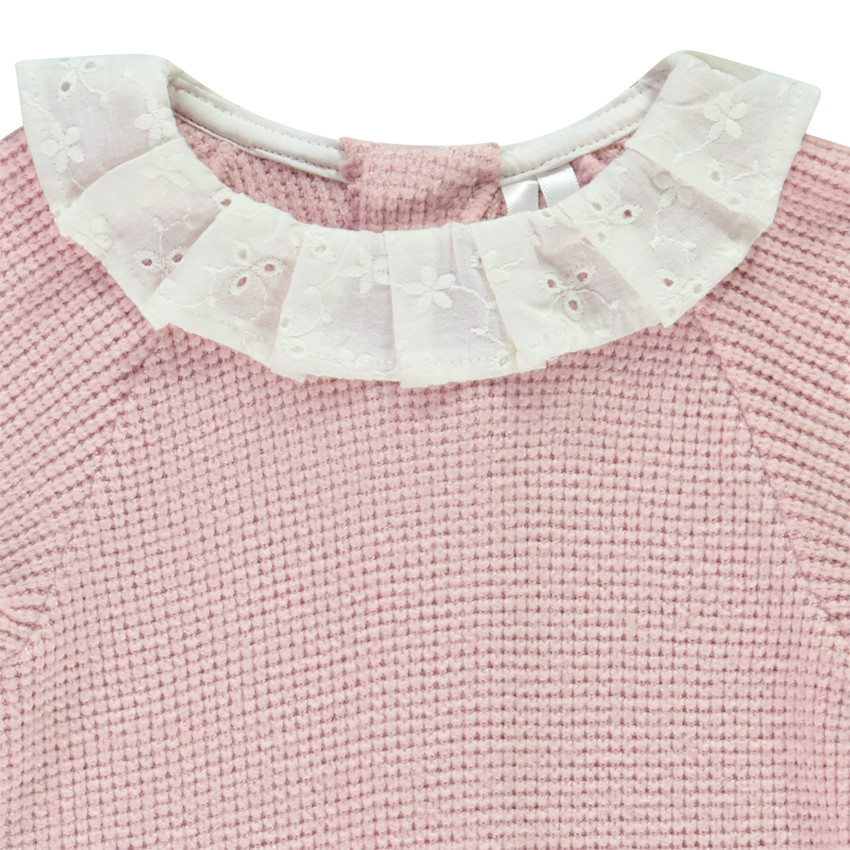 Pelele largo liso rosa con cuello de fantasía para bebé niña  Additional Pelele largo liso rosa con cuello de fantasía para bebé niña