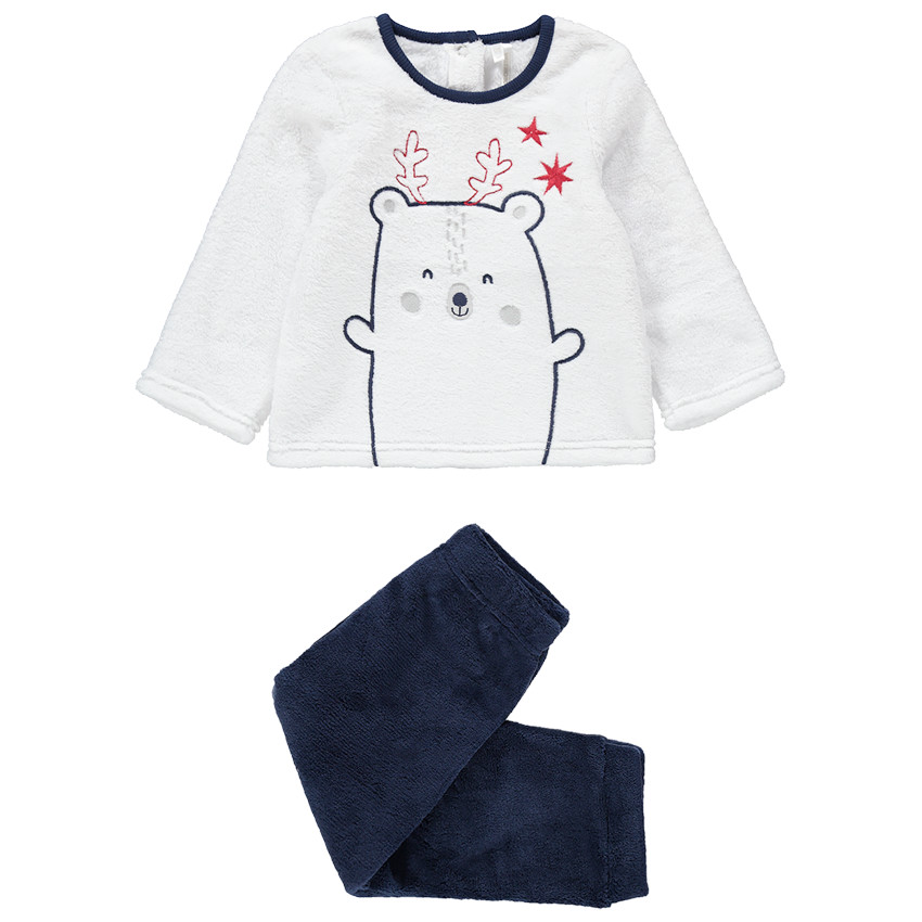 Pijama de terciopelo bicolor con animal y estrellas bordadas  