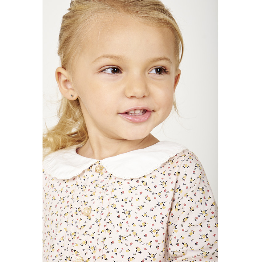 Vestido de manga larga con cuello babero y con estampado floral para bebé niña 