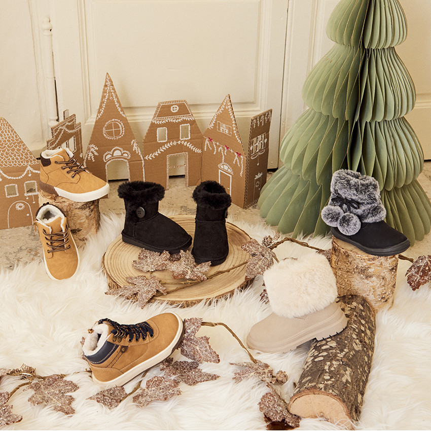 Botín camel con cordones y cremallera para bebé niño 