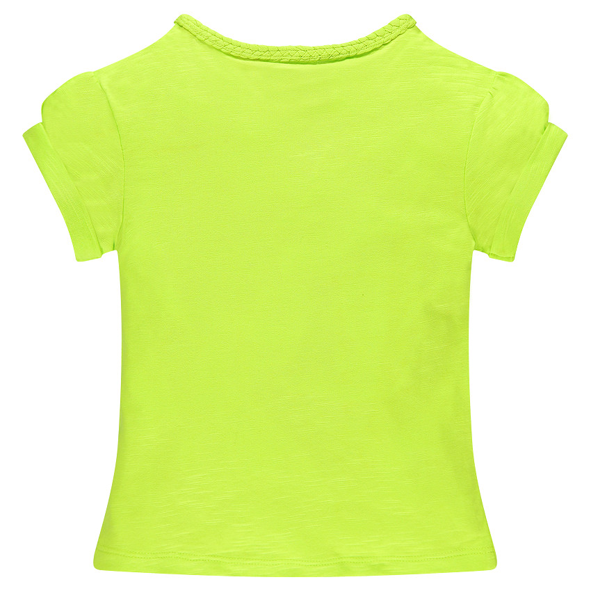 Camiseta manga corta cosidas con estampado fantasía y flor 