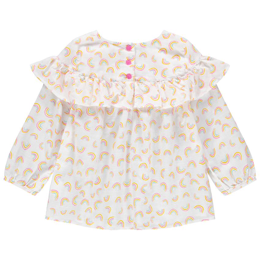 Túnica de manga larga con estampado de arcoíris y volantes 