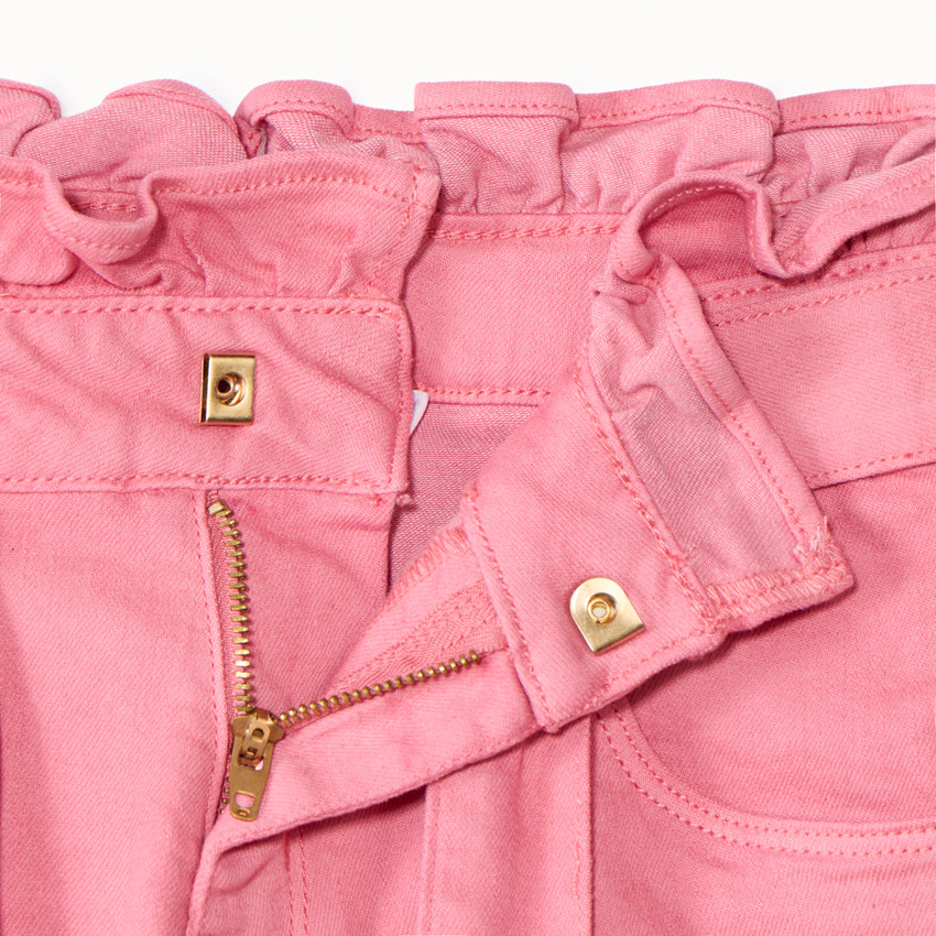 Jean paperbag uni avec ceinture à nouer pour fille 