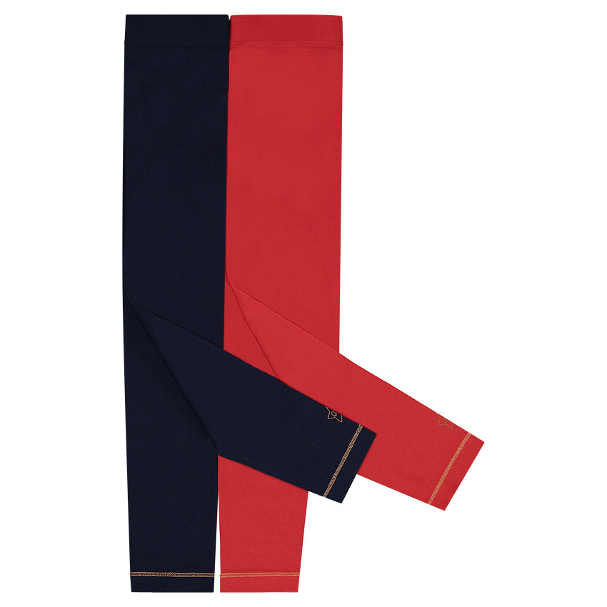 Juego de 2 leggings de punto liso con estampado dorado 