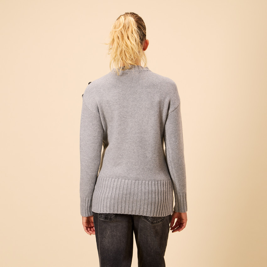 Suéter de punto con botones de strass para mujer 