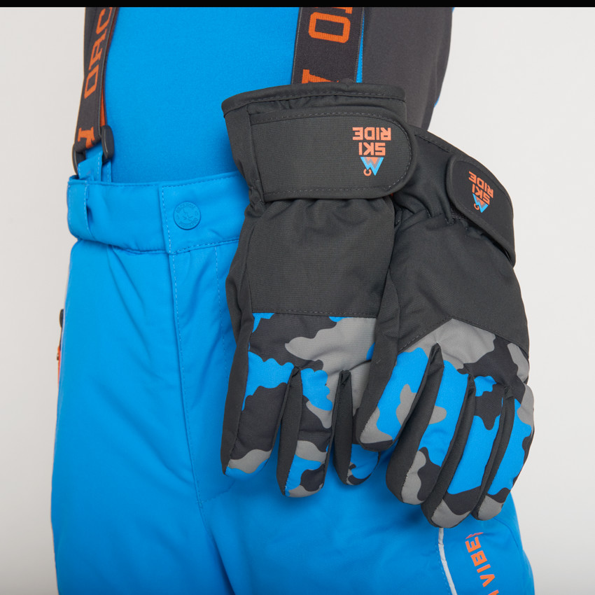 Gants de ski en toile doublée et motif camouflage pour garçon  