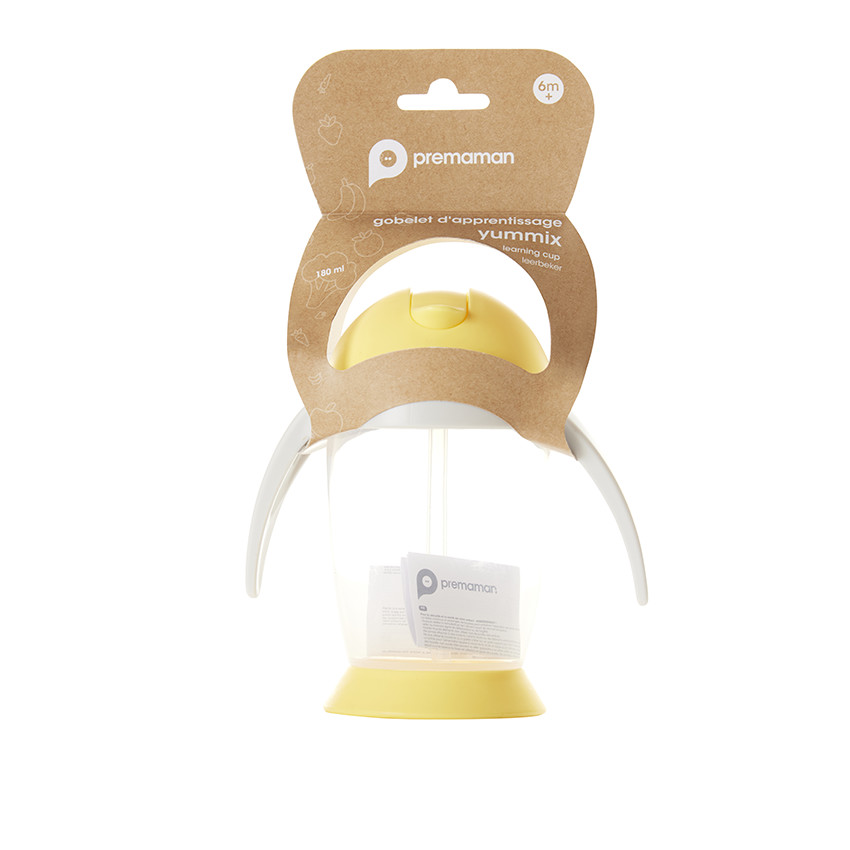 Taza de aprendizaje con pajita y asas 300 ml amarillo/gris 