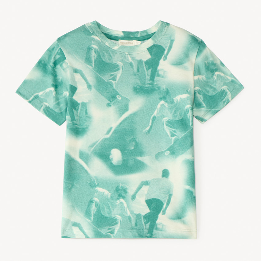 Camiseta de manga corta con fotoprint de skateboard para niño 