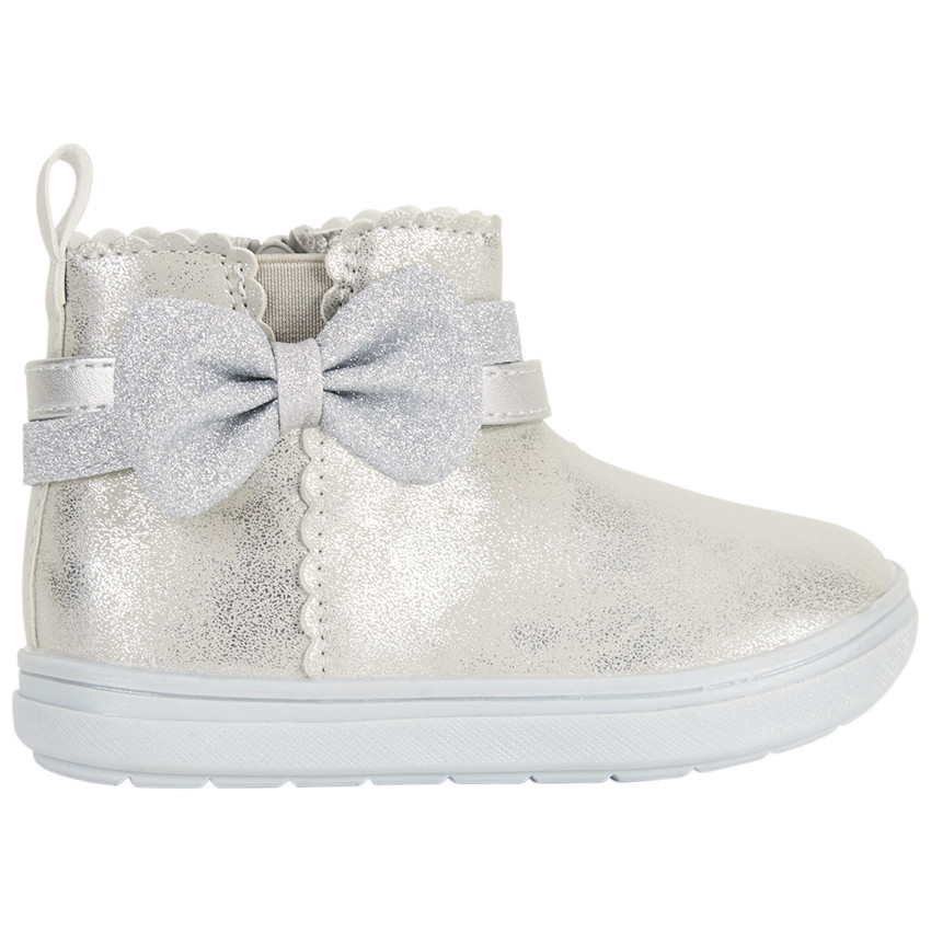 Botines plateados con lazo de fantasía para bebé niña 