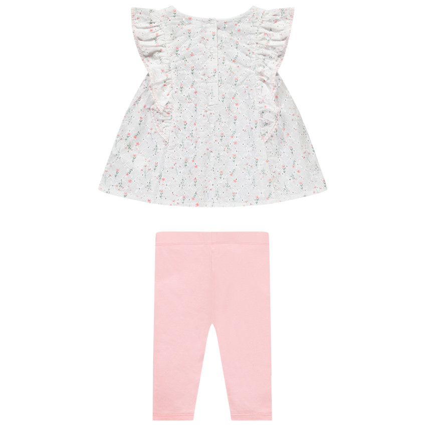 Conjunto de 2 piezas con blusa de encaje inglés para niña. 