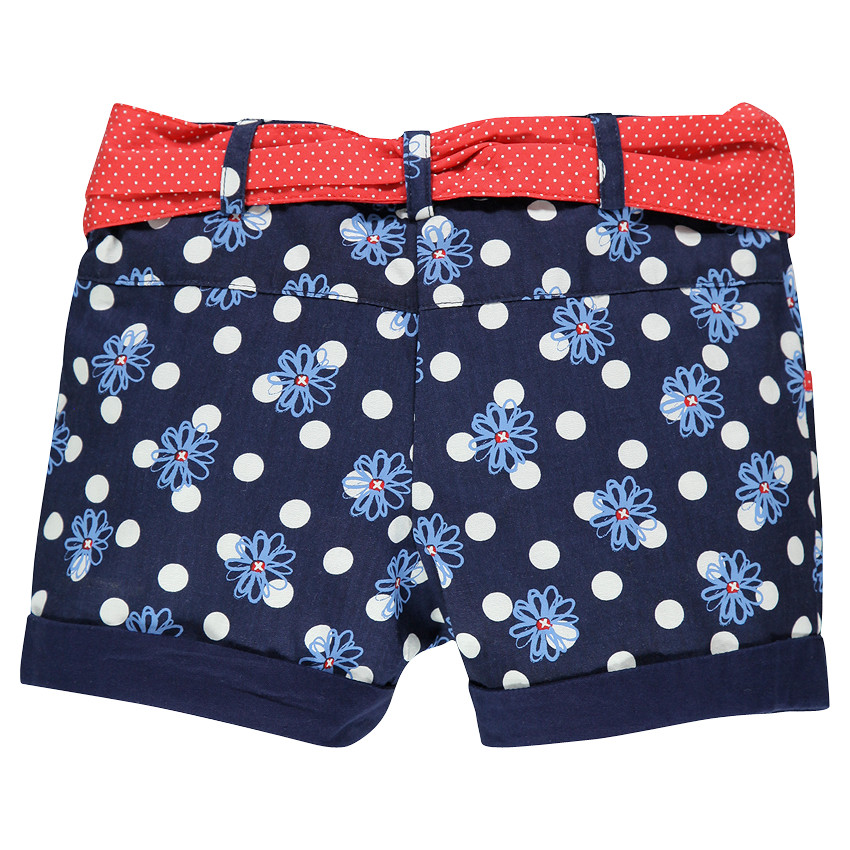 Short cinturón para anudar de tela con estampado de puntos y flor 