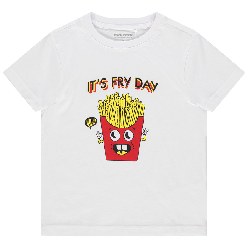 Camiseta de manga corta de algodón ecológico con estampado de patatas fritas 