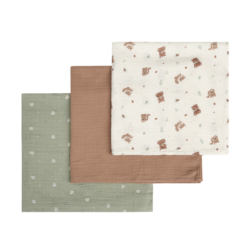 Lot de 3 langes en gaze de coton Roi des Forêts 