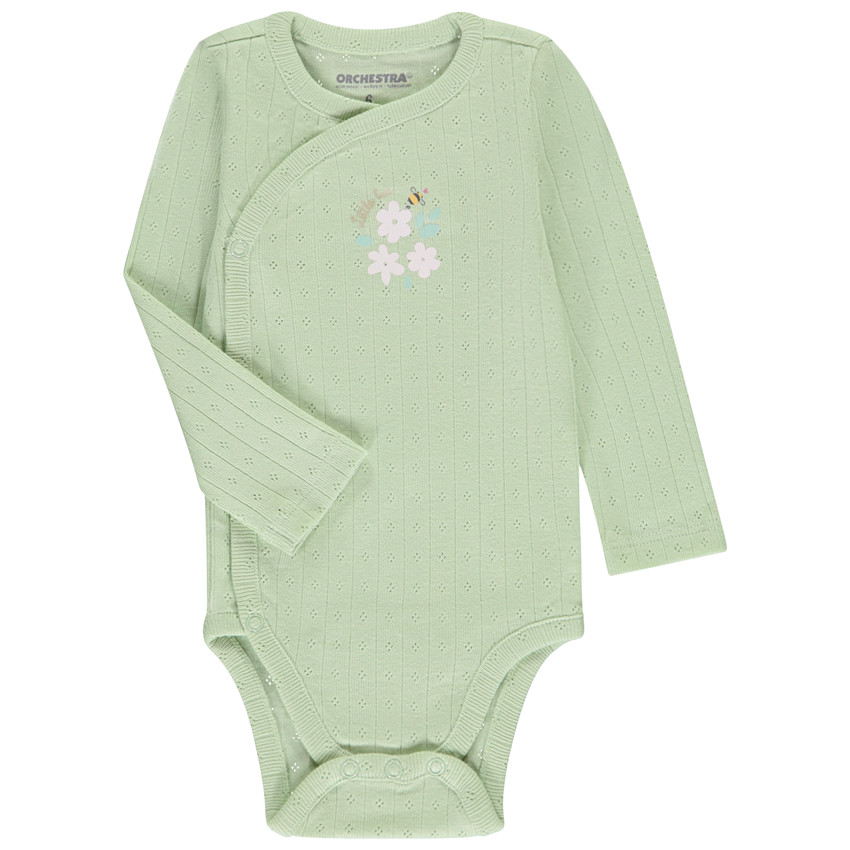 Pack de 7 bodies de manga larga con estampados de flores y abejas para bebé niña con diferentes tipos de apertura según la edad. 