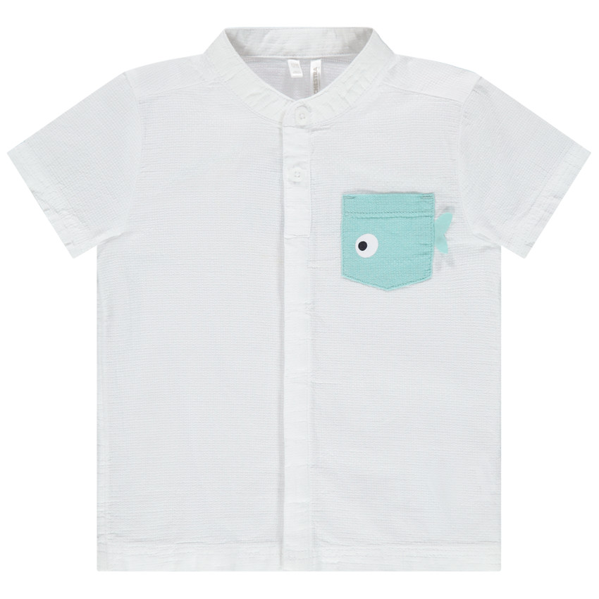 Camisa de manga corta con cuello mao y bolsillo de pez 