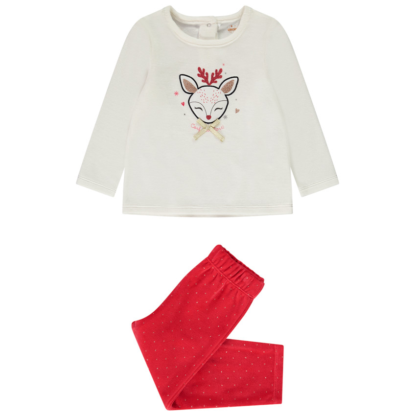 Pijama de 2 piezas en terciopelo ciervo de Navidad para bebe nina Orchestra