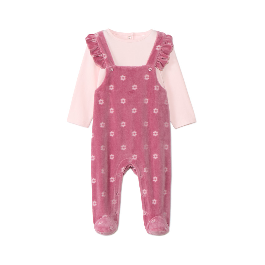 Pelele bicolor con efecto 2 en 1 con flores para bebé niña 