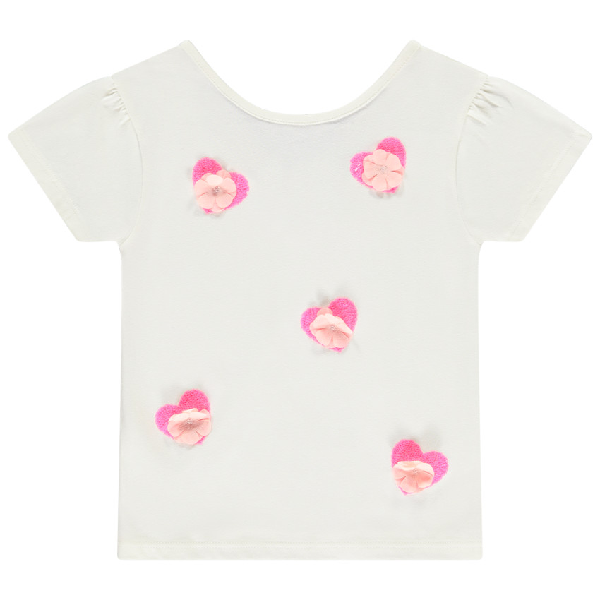 Camiseta de manga corta con lentejuelas y pétalos en relieve para niña 