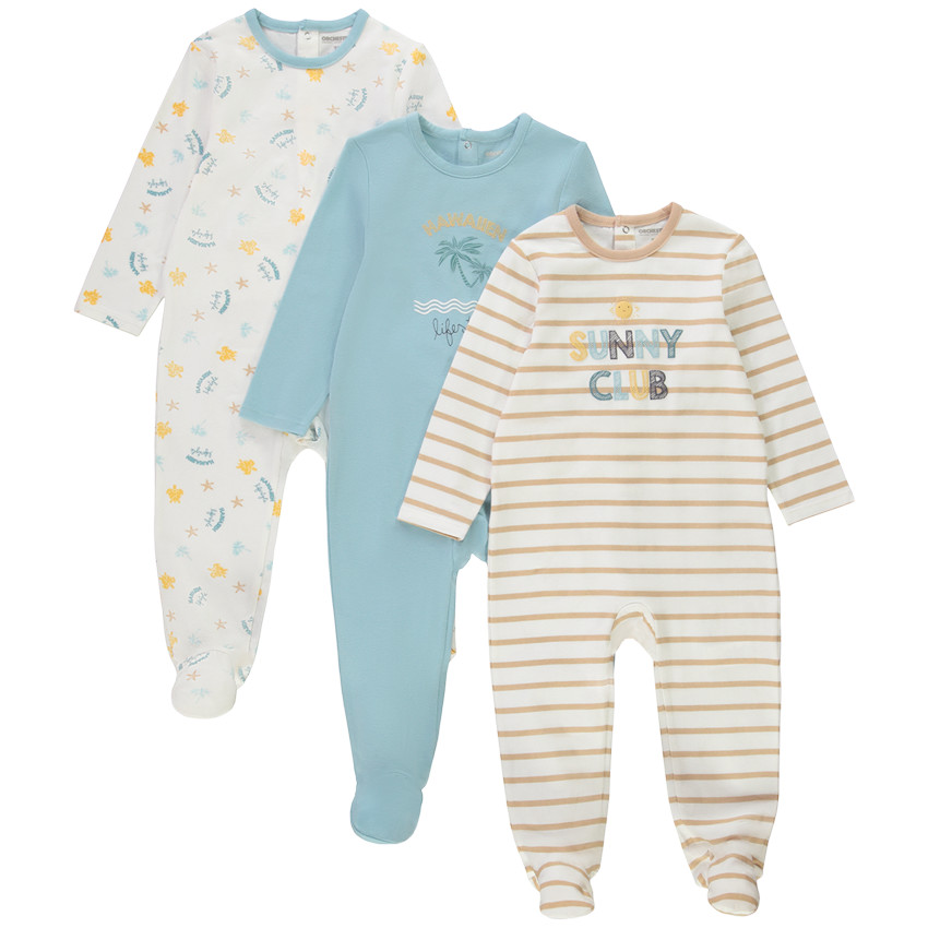 Pack de 3 peleles de jersey con estampado fantasía para bebé niño 