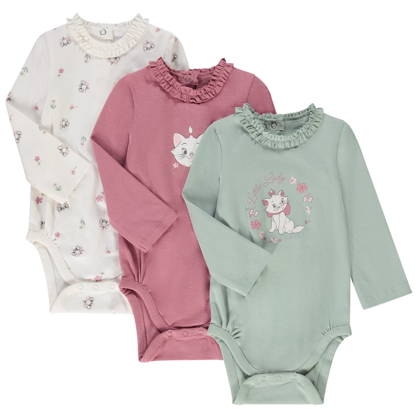 Pack de 3 bodies manga larga Marie Disney para bebé niña 