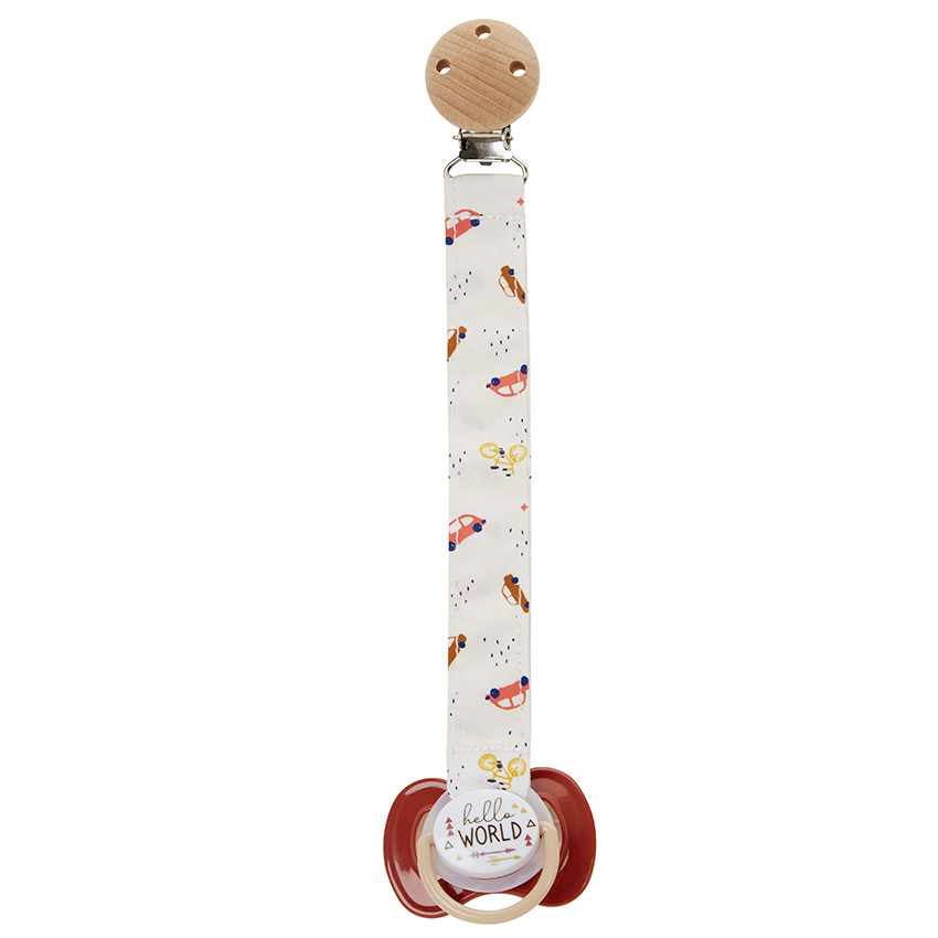 Clip para chupete de madera con diseño de coches 