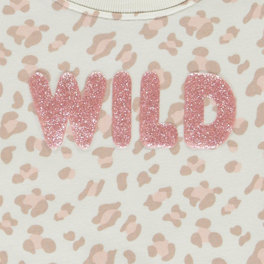 Sudadera de felpa estampada con impresión puff brillante para niña 