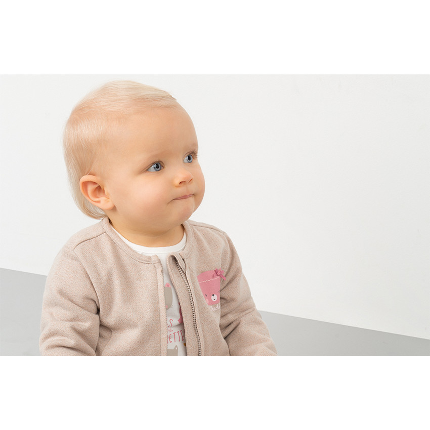 Conjunto de 3 piezas con camiseta estampada, chaqueta con cremallera y pantalón de muletón 