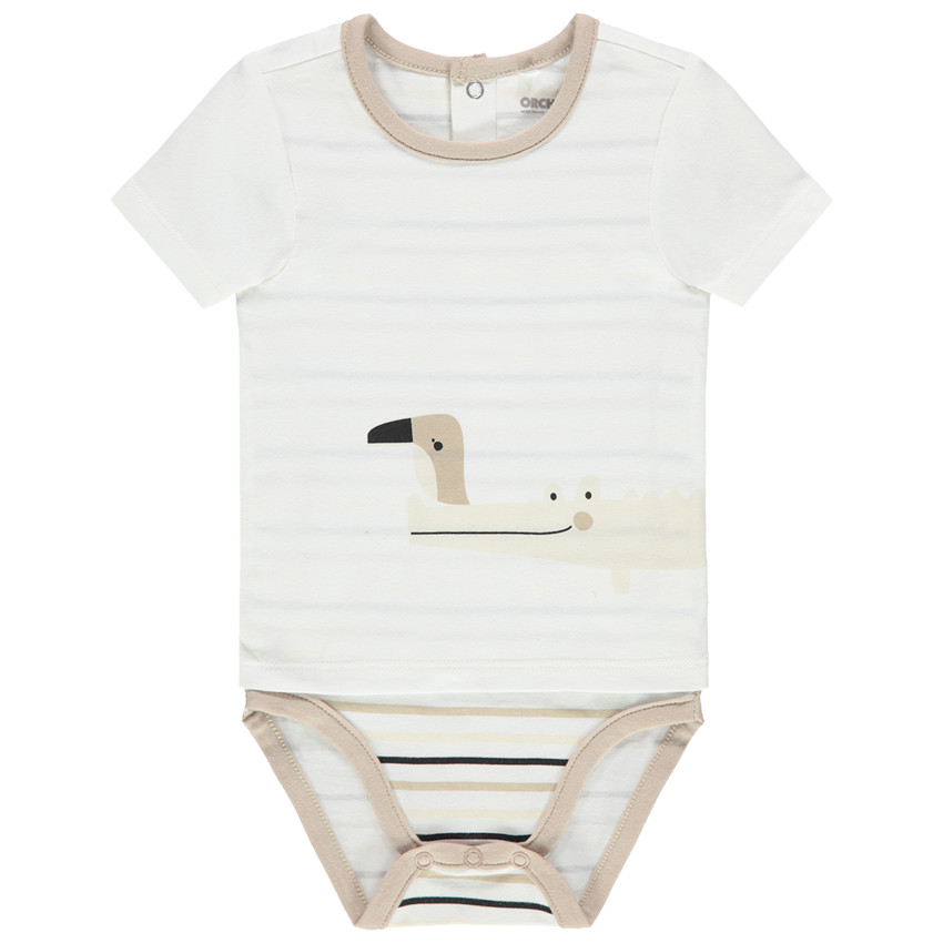 Body de manga corta con efecto 2 en 1 con estampado de animales y rayas 