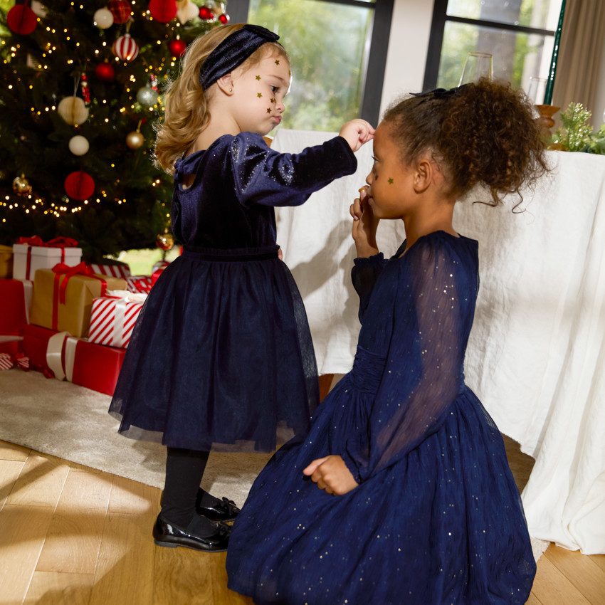 Robe de fiesta de manga larga en crepé brillante para niña 