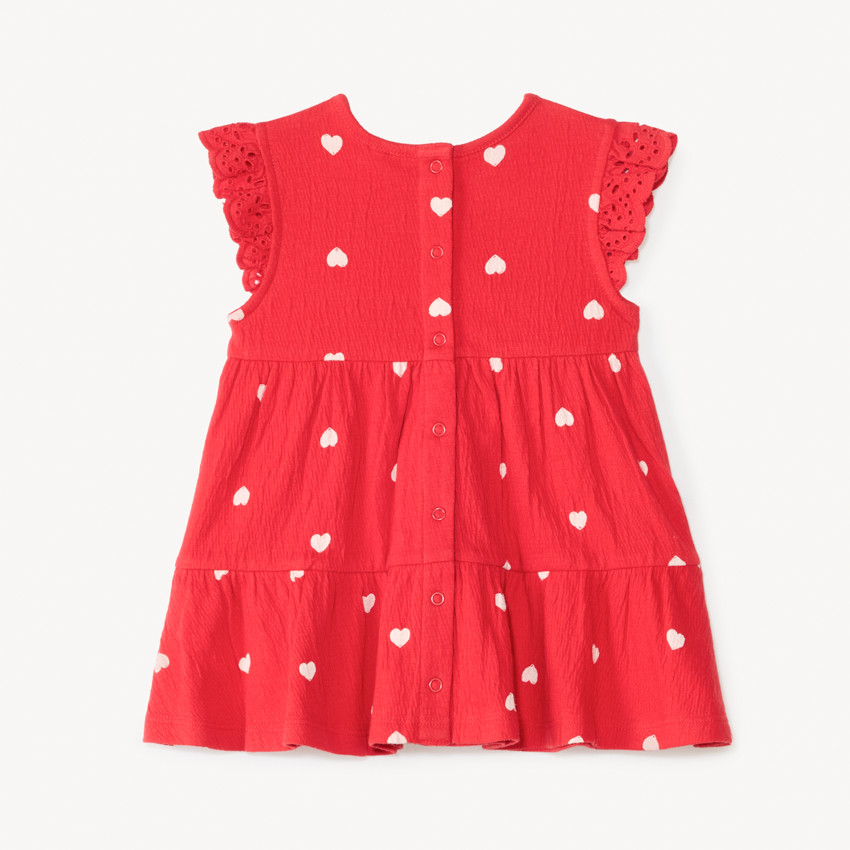 Conjunto de vestido de manga corta + diadema con estampado de corazones para bebé niña 
