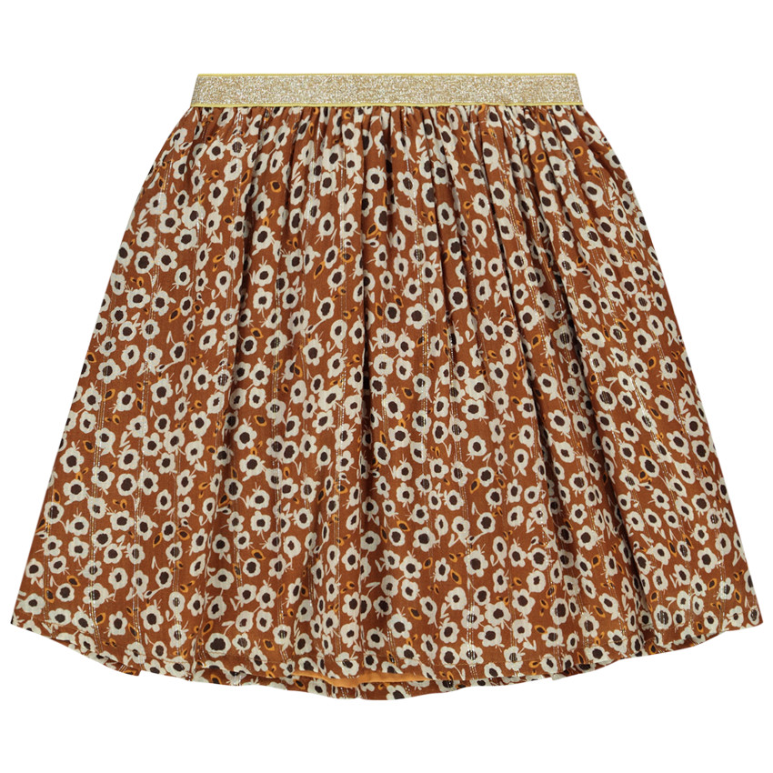 Falda corta en gasa de viscosa con estampado floral para niña 